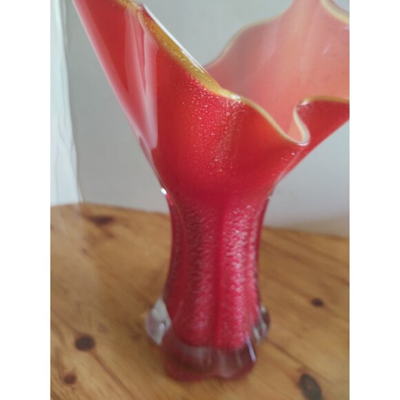 Large Vintage Murano Red Glass Vase Barovier & Toso Silver Leaf Encased  11" - Picture 7 of 12